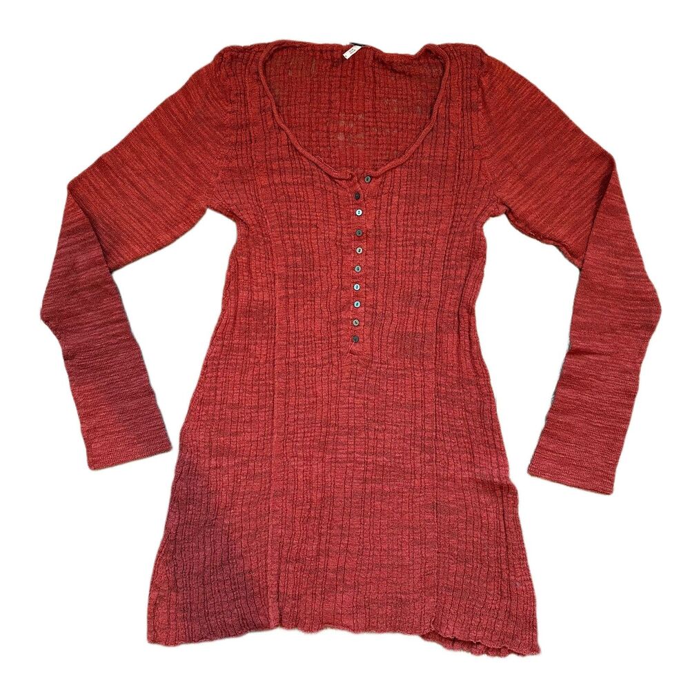 Free People Brick Red Light Knit Sweater Tunic Women's Size Medium